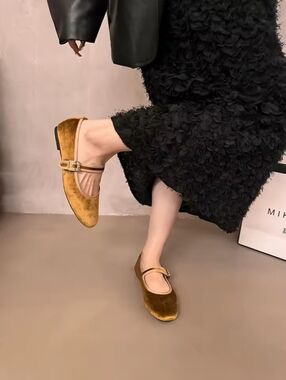Isaac Mizrahi Mustard Velvet Mary Jane Flats